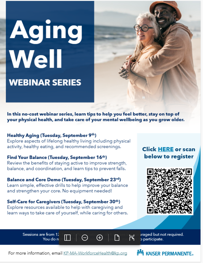 MCPSWellAware's tweet photo. Join @KPMidAtlantic for the Aging Well webinar series. You will learn tips to help you feel better, stay on top of your physical health, and take care of your mental wellbeing as you grow older. Register for the live and recorded series at the link below. #mcpsstaffwellness https://t.co/E7xjZSqLGg