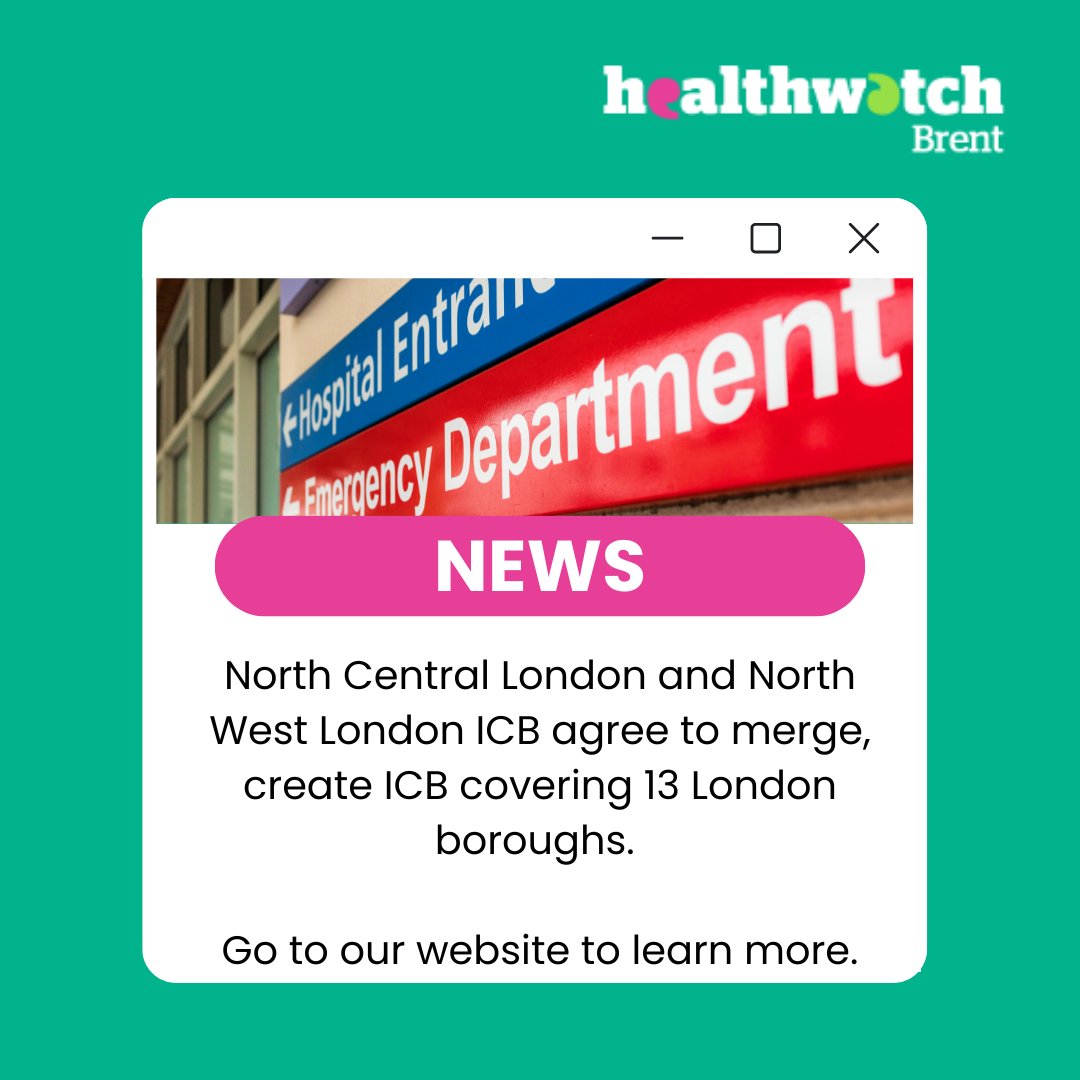 Healthwatch Brent (@hw_brent) on Twitter photo North Central London and North West London ICBs have formally agreed to merge.
The merger decision means that they aim to become a single new organisation in April 2026.
Visit our website to read more: healthwatchbrent.co.uk/news/2025-08-1… North Central London and North West London ICBs have formally agreed to merge.
The merger decision means that they aim to become a single new organisation in April 2026.
Visit our website to read more: healthwatchbrent.co.uk/news/2025-08-1…
