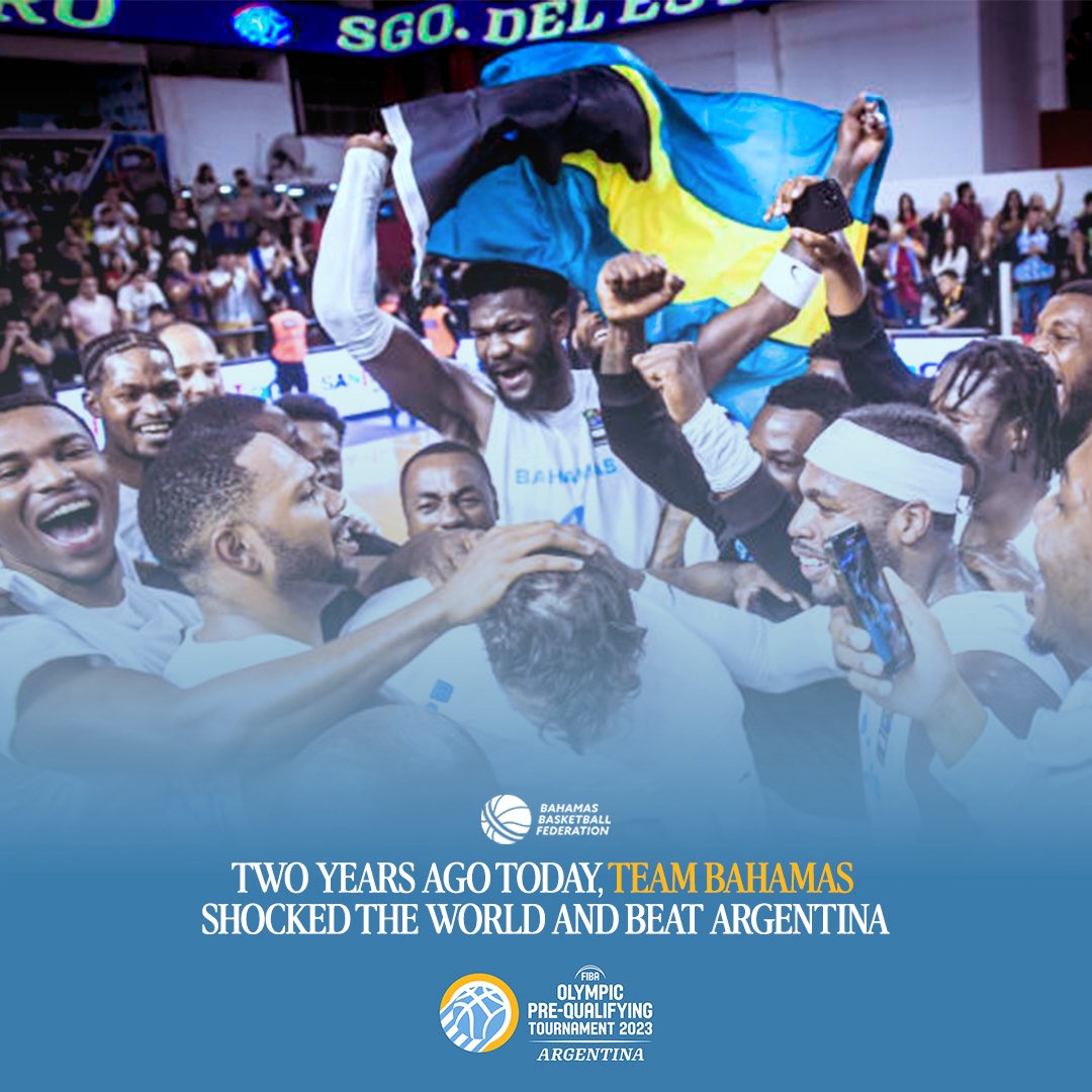 BBFbasketball's tweet image. Two years ago today, Team Bahamas shocked the world. 🇧🇸

With an 82–75 win over the then world ranked #4 Argentina, we qualified for our first-ever Olympic Qualifying Tournament. Together, our guys carried our nation onto the world stage #242totheworld🌎🇧🇸 #LegacyInProgress