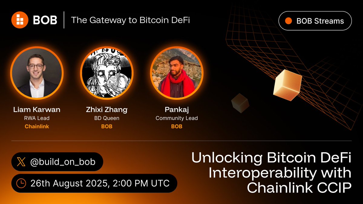 Stablecoin interoperability and liquidity are important facets to Bitcoin DeFi's growth.

We are hosting <a href="/Chainlink/">Chainlink</a> for a chat about the significance of the recent upgrade of USDT on BOB to <a href="/OpenUSDT/">OpenUSDT</a> (oUSDT), powered by the Chainlink interoperability standard.

August 26th, 2 pm