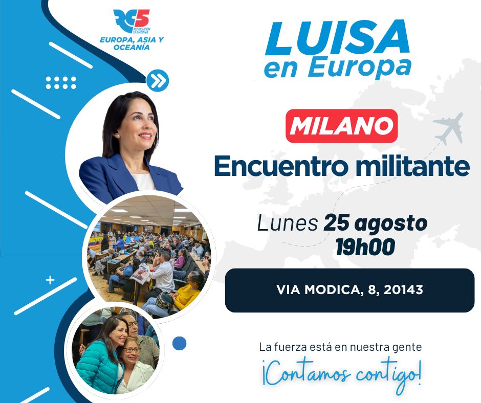 📷 ¡MILÁN, IMPORTANTE AVISO! 📷
Este lunes 25 de agosto a las 19:00 tendremos un encuentro especial con nuestra Presidenta Luisa González 📷
¡No faltes, será un momento único para nuestra comunidad! 📷
#RC5Europa
Confirma tu asistencia aquí 📷
forms.gle/rDeY5GcqESVaGz…