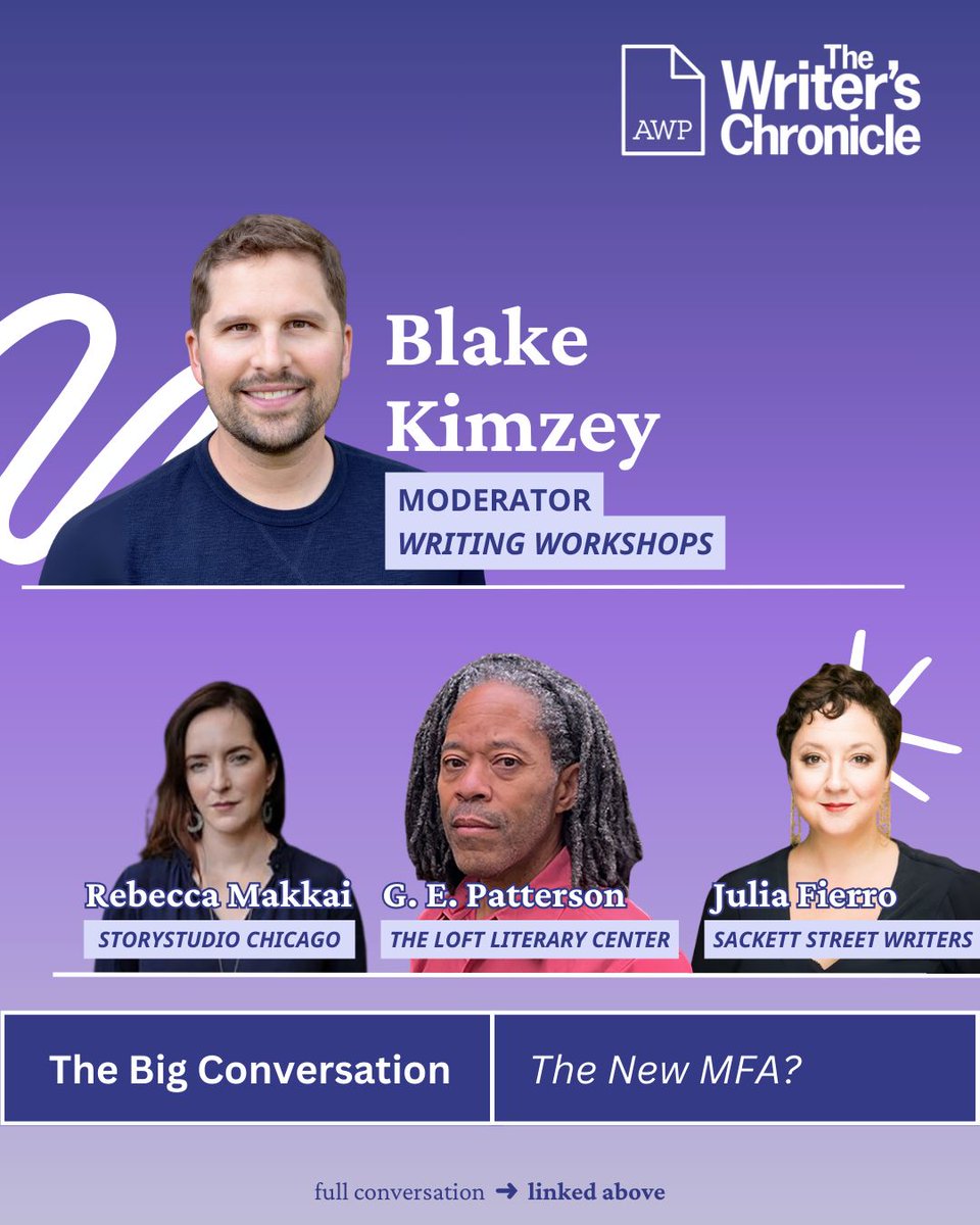 Our Founder <a href="/BlakeKimzey/">Blake Kimzey</a> sat down with <a href="/awpwriter/">AWP</a> &amp; literary legends to talk about the *new* MFA.

Read his conversation with Rebecca Makkai of <a href="/StoryStudio/">StoryStudio Chicago</a>, G.E. Patterson of <a href="/loftliterary/">Loft Literary Center</a>, &amp; <a href="/JuliaFierro/">Julia Fierro</a> of <a href="/sackettstreet/">sackettstreet</a> to discuss MFA alternatives.

🔗 buff.ly/tza8CFK