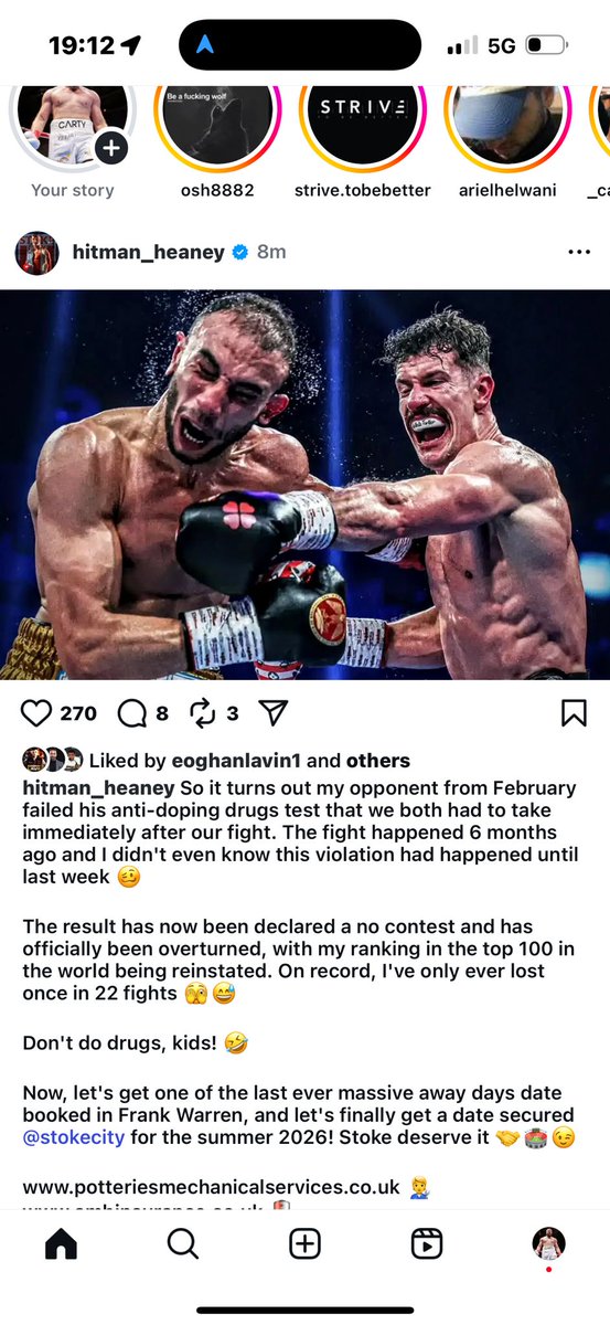 Gary Spike OSullivan (@spike_osullivan) on Twitter photo I've done 3 of those 6 and next I'd like <a href="/stokecity/">Stoke City FC</a> against <a href="/NathanHeaney/">Nathan Hitman Heaney</a> I respect Nathan he is a clean, honest fighter like me.
Also, 3 of the 6 opponents that have beaten me have been caught! for doping.
#LetsGetItOn #OSULLIVANHEANEY π₯
<a href="/FrankWarren/">Frank Warren</a> <a href="/Turki_alalshikh/">TURKI ALALSHIKH</a> ππͺ I've done 3 of those 6 and next I'd like <a href="/stokecity/">Stoke City FC</a> against <a href="/NathanHeaney/">Nathan Hitman Heaney</a> I respect Nathan he is a clean, honest fighter like me.
Also, 3 of the 6 opponents that have beaten me have been caught! for doping.
#LetsGetItOn #OSULLIVANHEANEY π₯
<a href="/FrankWarren/">Frank Warren</a> <a href="/Turki_alalshikh/">TURKI ALALSHIKH</a> ππͺ