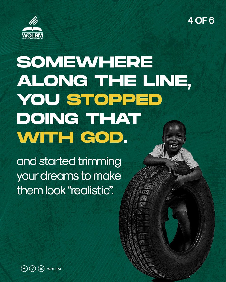 WOLBM_'s tweet photo. When did you start adjusting your prayers to fit your bank account, instead of God’s ability?
He wants you to return to that childlike boldness that believed anything was possible. https://t.co/LNT50Gh2JG