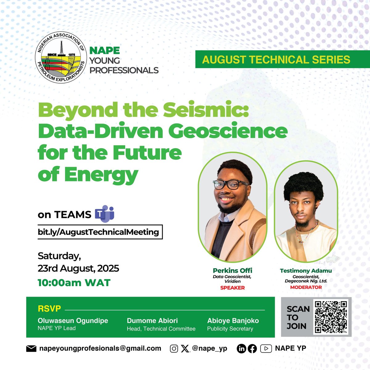 nape_yp's tweet image. Guiding the conversation is Testimony Adamu, a brilliant geoscientist and strategic thinker.  
As moderator, he&apos;ll shape the dialogue and spark the right questions for a truly engaging session.  
Don’t miss it!  
#NAPEYP #GeoscienceFuture #ModeratorSpotlight