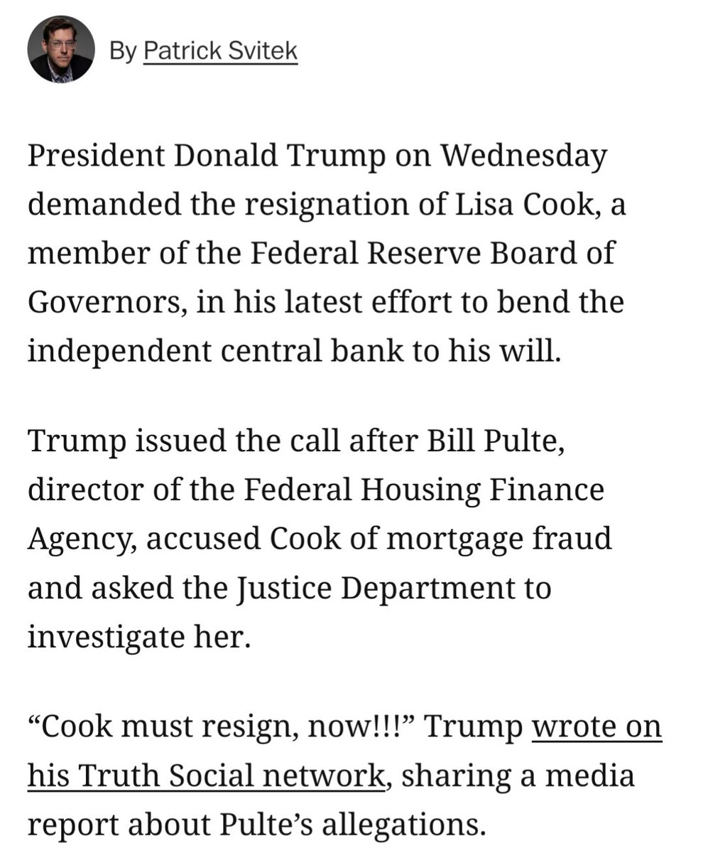 The okayest poster there is (@ok_post_guy) on Twitter photo It's cool that the <a href="/washingtonpost/">The Washington Post</a> has zero interest in calling out how fucking insane it is that Bill Pulte baselessly accused a member of the Fed BoG of mortgage fraud to create pretext for Trump to call for her resignation
Definitely not Banana Republic stuff It's cool that the <a href="/washingtonpost/">The Washington Post</a> has zero interest in calling out how fucking insane it is that Bill Pulte baselessly accused a member of the Fed BoG of mortgage fraud to create pretext for Trump to call for her resignation
Definitely not Banana Republic stuff