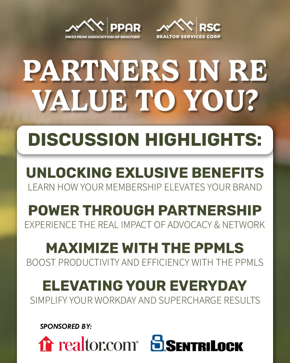 💥 Getting the most out of your membership? 💥
Join Partners in RE: Value to You? and discover how to unlock exclusive benefits, boost efficiency with PPMLS, and thrive through partnership.

🎯 Register now: shorturl.at/ScTlF

#PPAR #PPMLS #RealtorLife