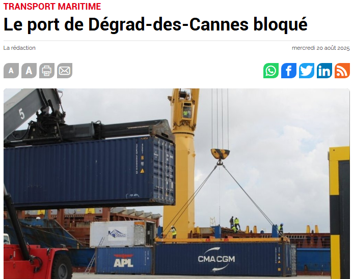 eric_gernez's tweet image. #Logistique - Le port de Dégrad-des-Cannes est à l'arrêt depuis mardi 19 août. Le port est en débrayage, les dockers ont cessé volontairement le travail.
=&amp;gt; La solution :
Paramaribo-Ferry Malani-Ouest #Guyane , 
de plus en plus évidente. 
@franceguyane 
franceguyane.fr/actualite/econ…