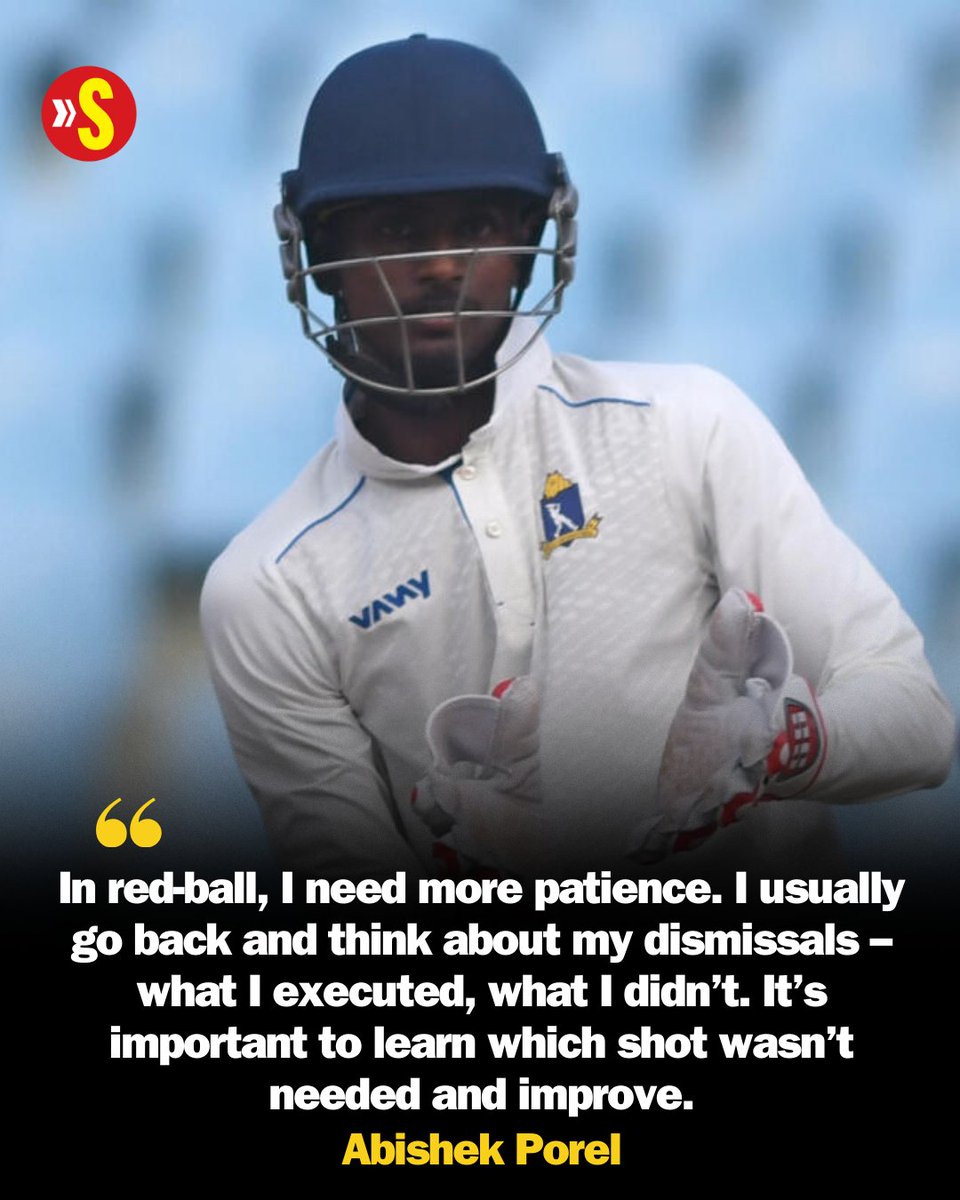Sportstar (@sportstarweb) on Twitter photo For all his early success in white-ball cricket, Abishek Porel concedes he’s yet to crack the First-Class format to <a href="/smat8415/">Sahil Mathur</a>.
But, only three seasons into senior domestic cricket, Porel has already become a proactive presence for Bengal.
Read ➡️shorturl.at/Syisv For all his early success in white-ball cricket, Abishek Porel concedes he’s yet to crack the First-Class format to <a href="/smat8415/">Sahil Mathur</a>.
But, only three seasons into senior domestic cricket, Porel has already become a proactive presence for Bengal.
Read ➡️shorturl.at/Syisv