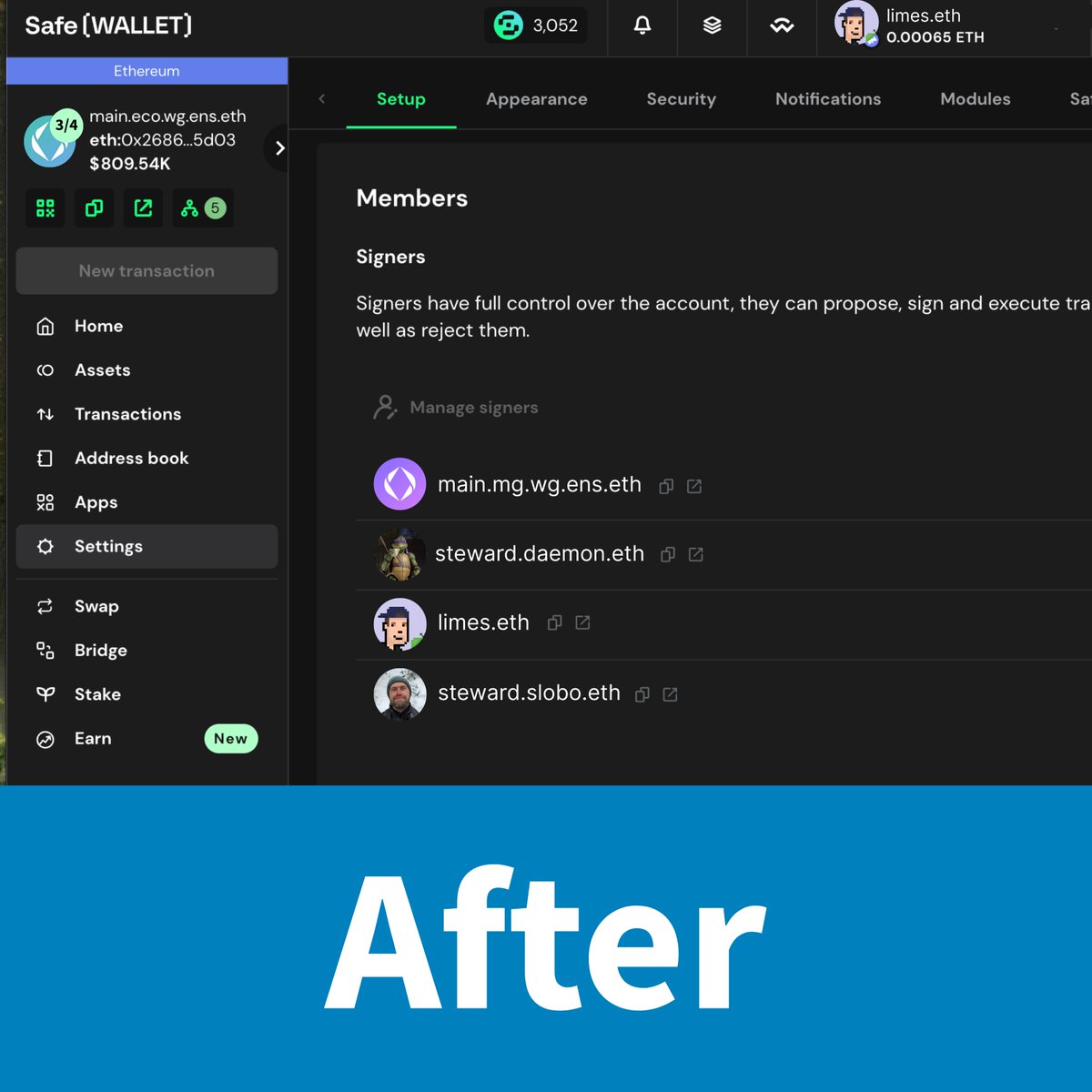 Dear <a href="/safe/">Safe.eth</a>,

I love you. But please add ENS primary name resolution + avatar support. I’m not a computer, I can’t read hexadecimal. Let me see names, not hashes.

Sincerely,
limes.eth