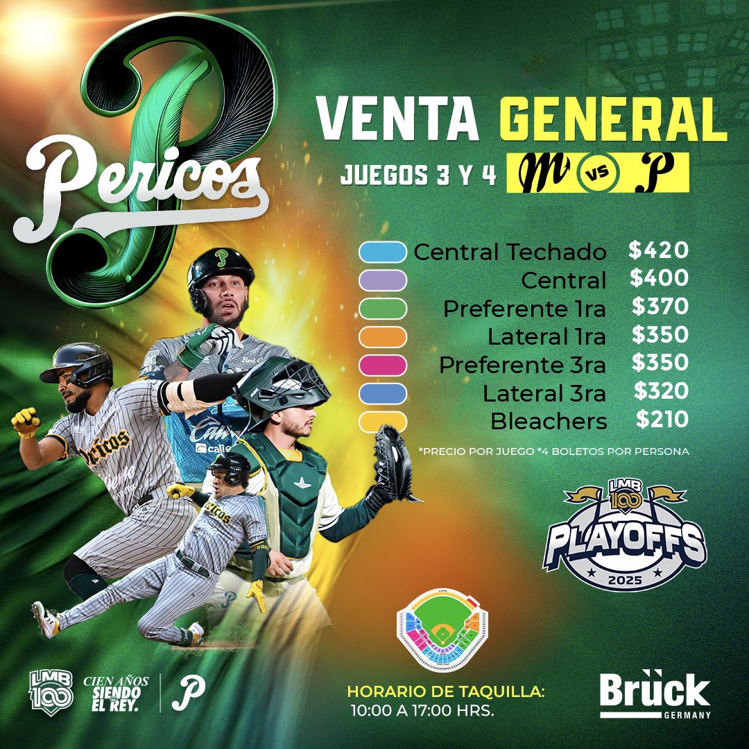 Compra tus boletos en taquillas del estadio de 10:00 am a 17:00 hrs ➡️Fanki.com.mx
¡Tu apoyo es muy importante!

Inicio de juegos🕣
J3-Sábado 23 de agosto 16:00 hrs.
J4-Domingo 24 de agosto 14:00 hrs.
4 boletos por persona*

Brück Germany
#FuerzaPericos🦜