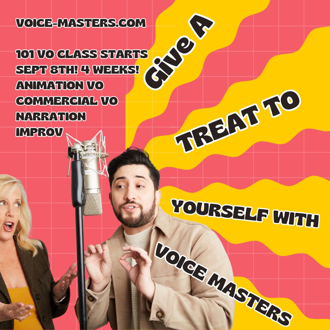 VOMasters's tweet image. 🎤 Ready to discover voice acting with the Voice Masters?
Voice Over 101: Intro to Animation, Commercial, Improv & Narration!
Starts Mondays, September 8–29 | 6–8:30 PM PST
voice-masters.com
#voiceacting #voiceover #animationvo #commercialvo #audiobooks #improv