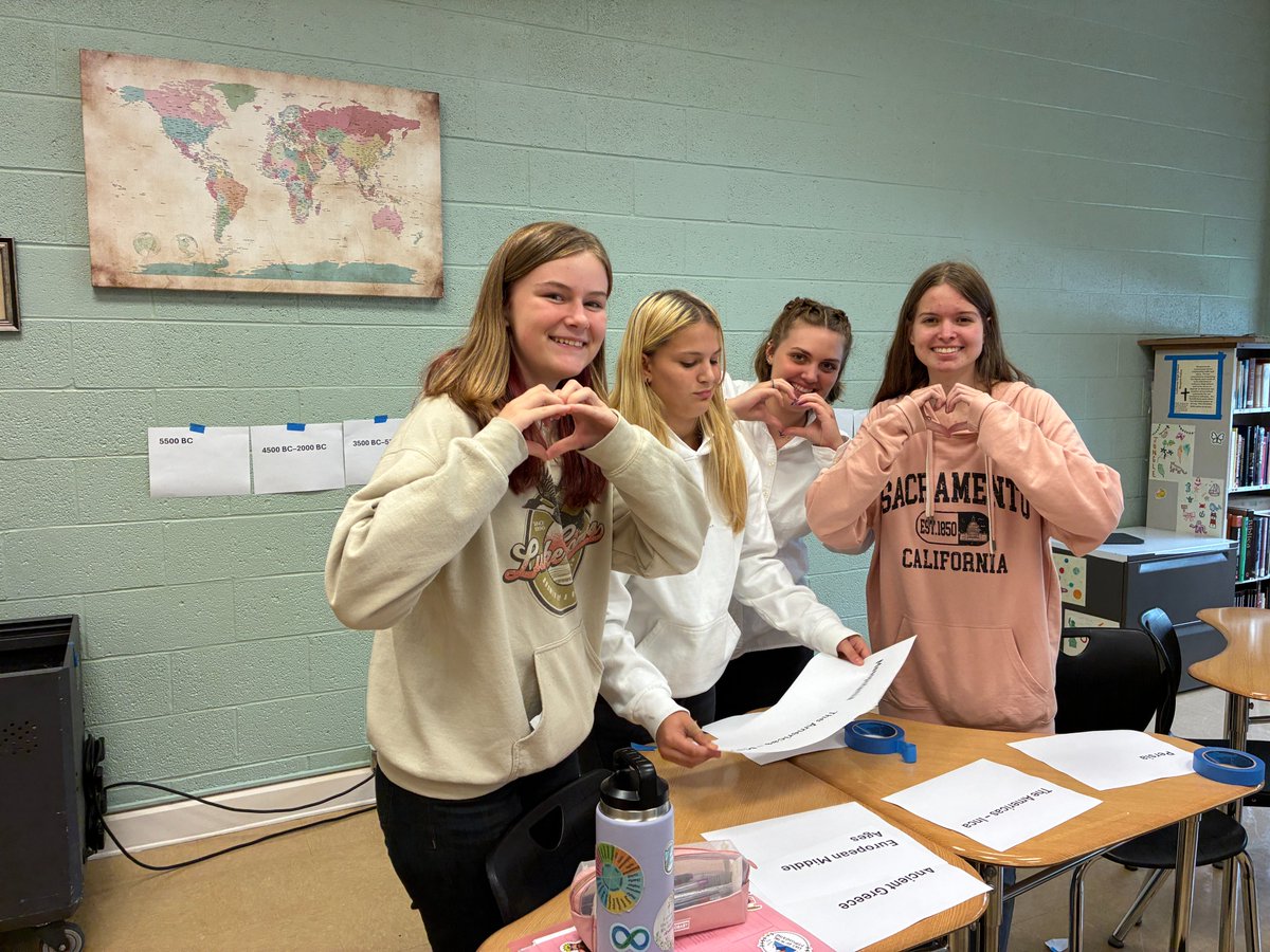 Ms. Menk’s World History students put their knowledge to the test today with a fast-paced Timeline Challenge! Teams worked together to place 14 major eras in the correct order—starting with Creation and moving all the way through the Middle Ages. They truly love learning!