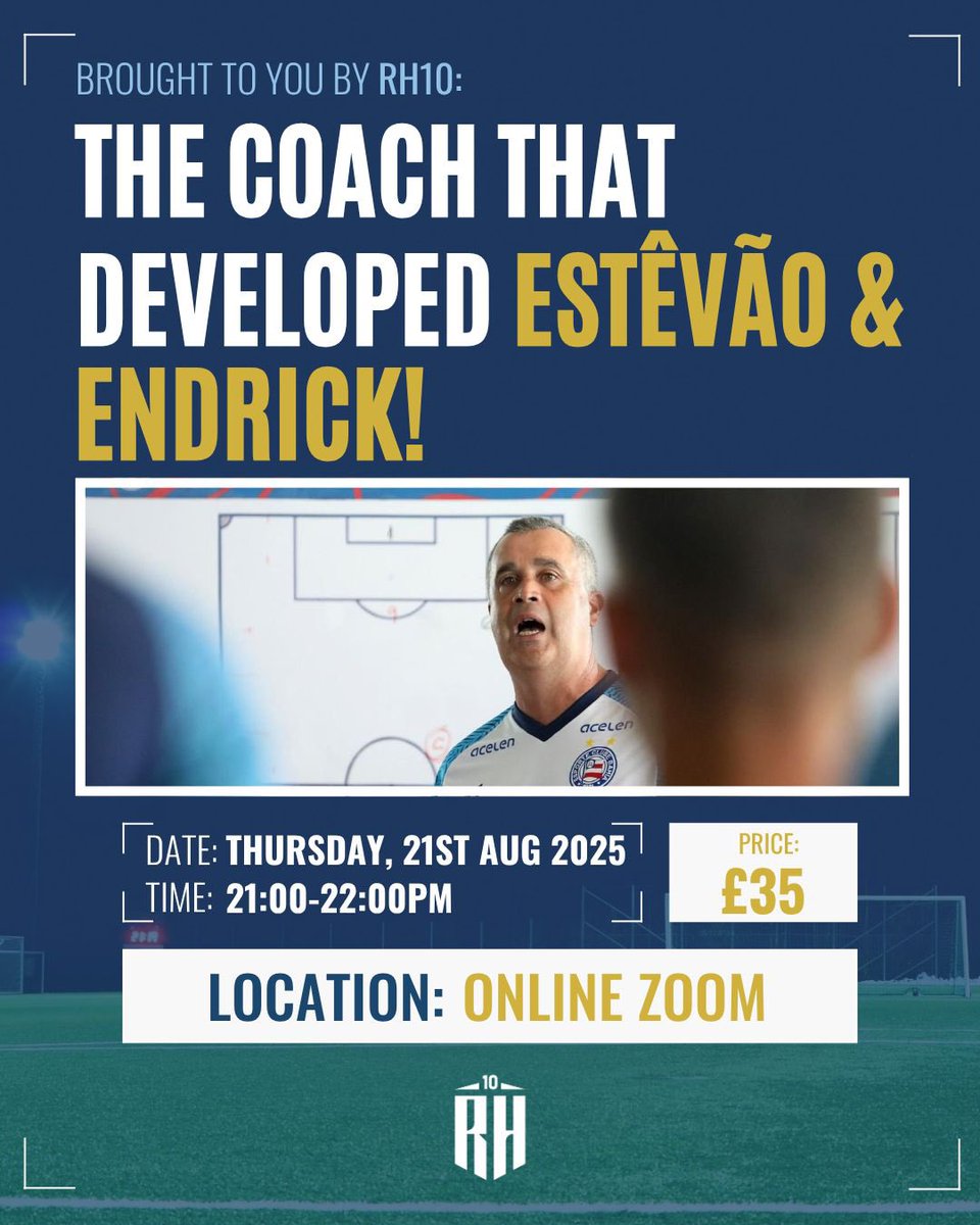 hbrooks_coach's tweet photo. Final plug for tomorrow evenings event.

If you’re into player development and talent ID, you must want to listen to the man who played a major role in the development and identification of talents like Estevao and Endrick at the pound for pound best academy in world football.

We will be discussing all this and more with Rogerio, including a Q+A and will also be looking to connect Rogerio with people on the seminar who want to work in/push on in the football world.

Ticket in the link here:

https://t.co/LQEwxVr6qw