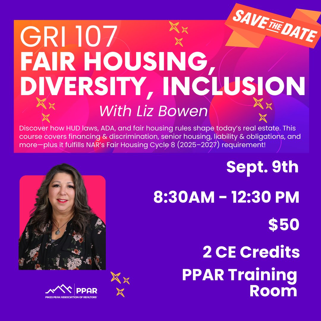 Save the date! Fair Housing, Diversity &amp; Inclusion is more than a class—it’s a requirement. This course also fulfills the NAR Fair Housing Cycle 8 requirement (2025–2027). Don’t miss it!
📅9/9/25 
⏰ 8:30AM-12:30PM 
💰 $50
📚2 CE Credits 
👉 Register here: shorturl.at/0uMIT