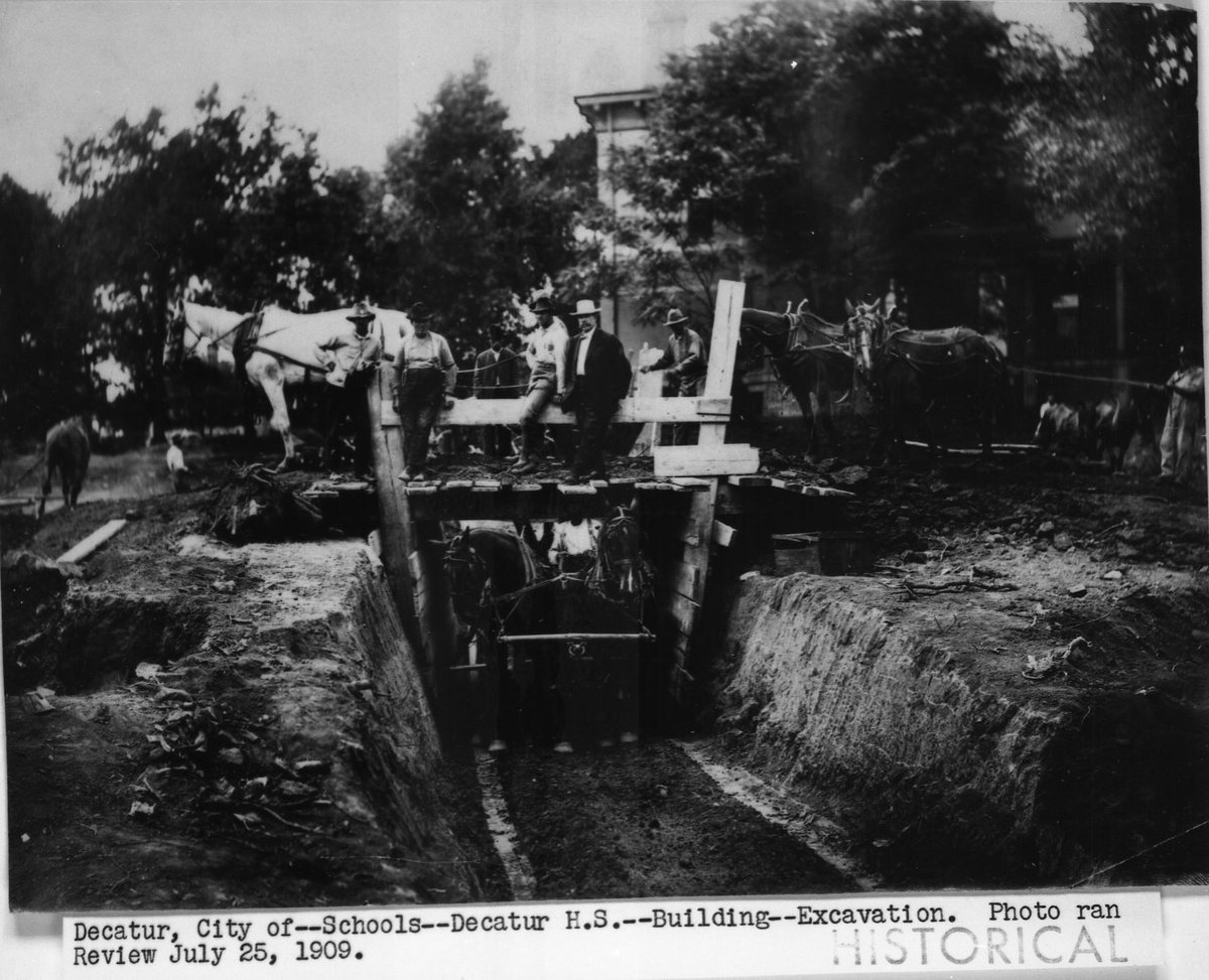 Check these out Decatur! Here we've got pictures of the excavation of the site where Decatur High School was to be built. Wow! Fascinating how much that corner has changed over time. Come on down and visit Local History, M-F, 10-5.