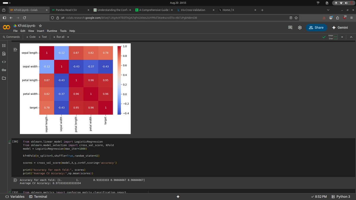 saugatdhungana0's tweet image. Day 7 of #60DaysOfMachineLearning
Topic: K-Fold Cross-Validation
Purpose: Evaluate model performance reliably
How: Split data into multiple folds, train & test on each
Dataset: Iris
#MachineLearning #DataScience #AI #Python #MLAlgorithms #DailyMLChallenge