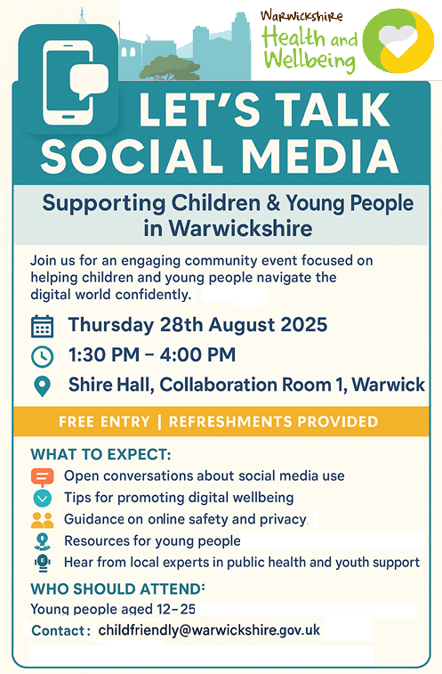 Who’s it for: Young people aged 12-25 😃
Time: 1:30pm - 4pm ⏰
Date: Thursday 28th August 2025 📅
Where: Shire Hall 🏦
What’s it like: Fun, hands-on activities at different stations, group chats, and a creative wrap-up!