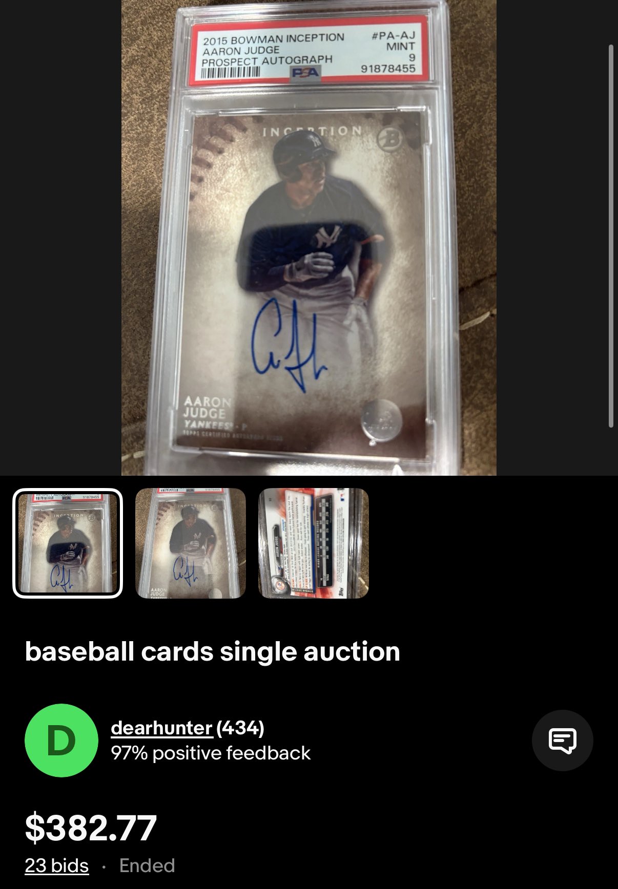 Aaron Judge auto 2015 直筆サイン Inception Auction Prices Realized Baseball Cards 2015 BOWMAN INCEPTION