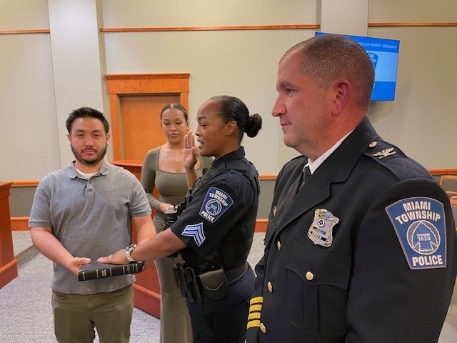 The Miami Township Board of Trustees recognized Sgt. Rankins at its meeting August 19. She was sworn-in by her family and Chief Nielsen. Congratulations, Sgt. Rankins. #MTPD #miamitwppride