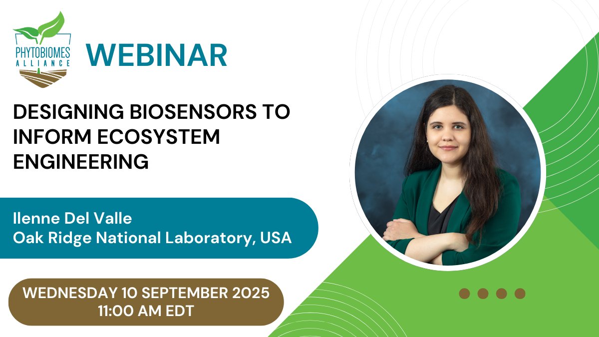 Phytobiomes (@phytobiomes) on Twitter photo ๐งช Learn how gas-based biosensors are helping reshape microbiome engineering in plants, from lab to greenhouse with <a href="/thegassymicrobe/">Ilenne Del Valle</a>
Join us 10 Sept 25 at 11 AM EDT.
 ๐ Register: tinyurl.com/4dm9ru2r ๐งช Learn how gas-based biosensors are helping reshape microbiome engineering in plants, from lab to greenhouse with <a href="/thegassymicrobe/">Ilenne Del Valle</a>
Join us 10 Sept 25 at 11 AM EDT.
 ๐ Register: tinyurl.com/4dm9ru2r