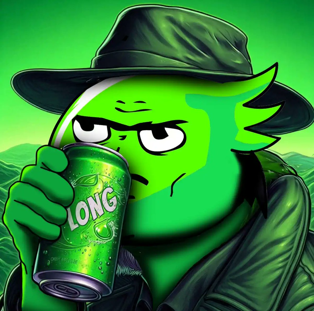 소다 캔을 마시는 LONG 밈 코인 캐릭터