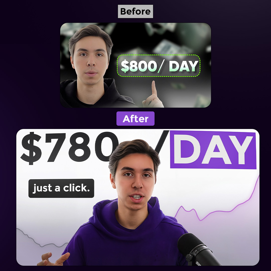 AbidEditLab's tweet image. Recent Thumbnail

&quot;Easiest Way to Make Money with AI ($780/day+)&quot;

Before &amp;amp; After

Let me know what you guys think🤔
