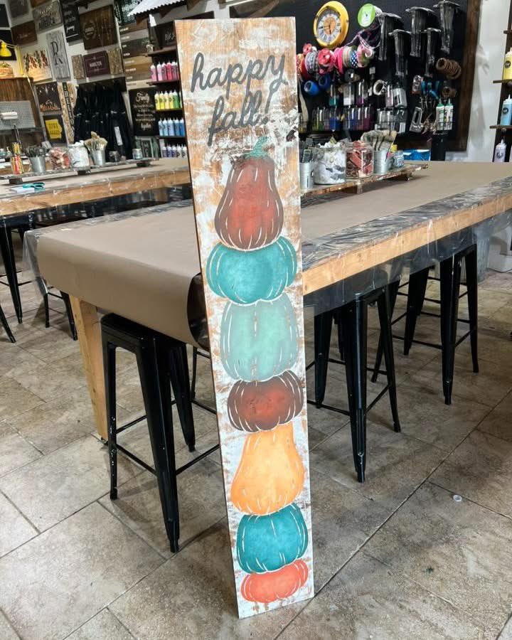 boardandbrushcs's tweet image. We’ve got TWO festive versions of our stacked pumpkin porch sign - one bold &amp;amp; bright, the other warm &amp;amp; rustic. Tell us, which one is YOUR favorite? 

Then, head over to our website to register to make this popular August project 🧡
boardandbrush.com/studio-locatio…