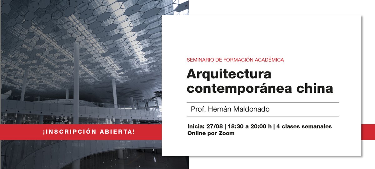 Seminario de formación académica🎓Arquitectura contemporánea china. 

Prof. Hernán Maldonado (FADU-UBA)

Un espacio para reflexionar sobre arquitectura, ciudades, paisaje y vida social en la China actual.

📩Inscripciones: institutoconfucio@uba.ar
❤ Abierto a toda la comunidad
