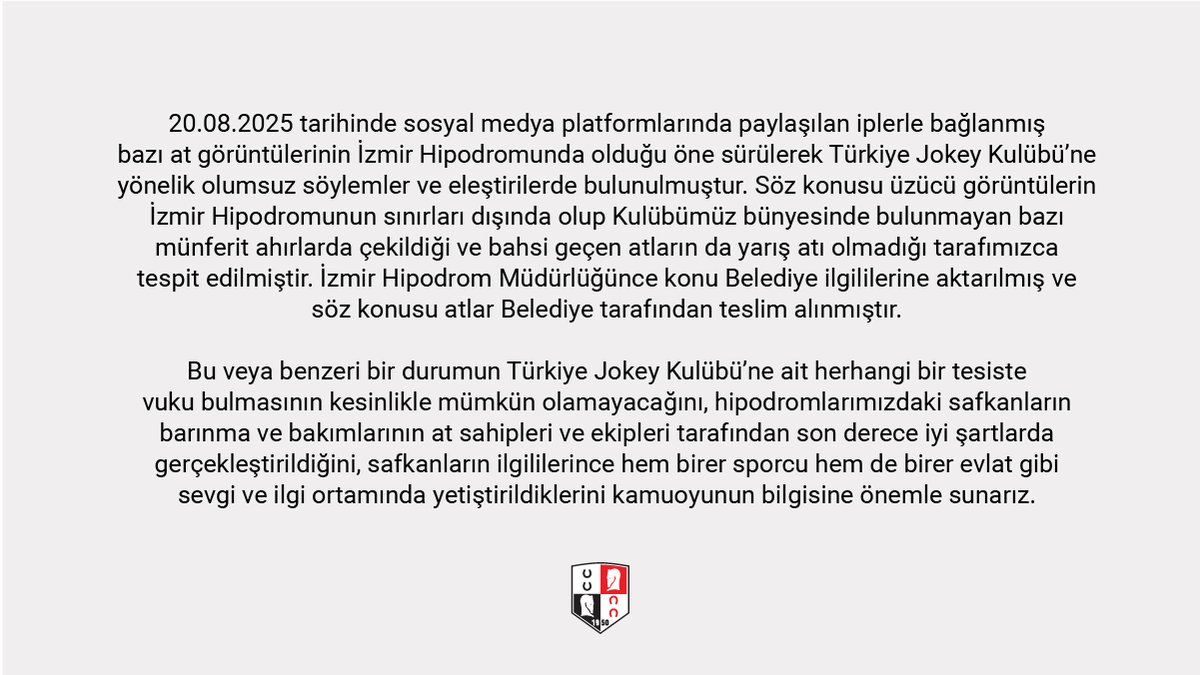 Türkiye Jokey Kulübü'nden açıklama

tjk.org/TR/YarisSever/…