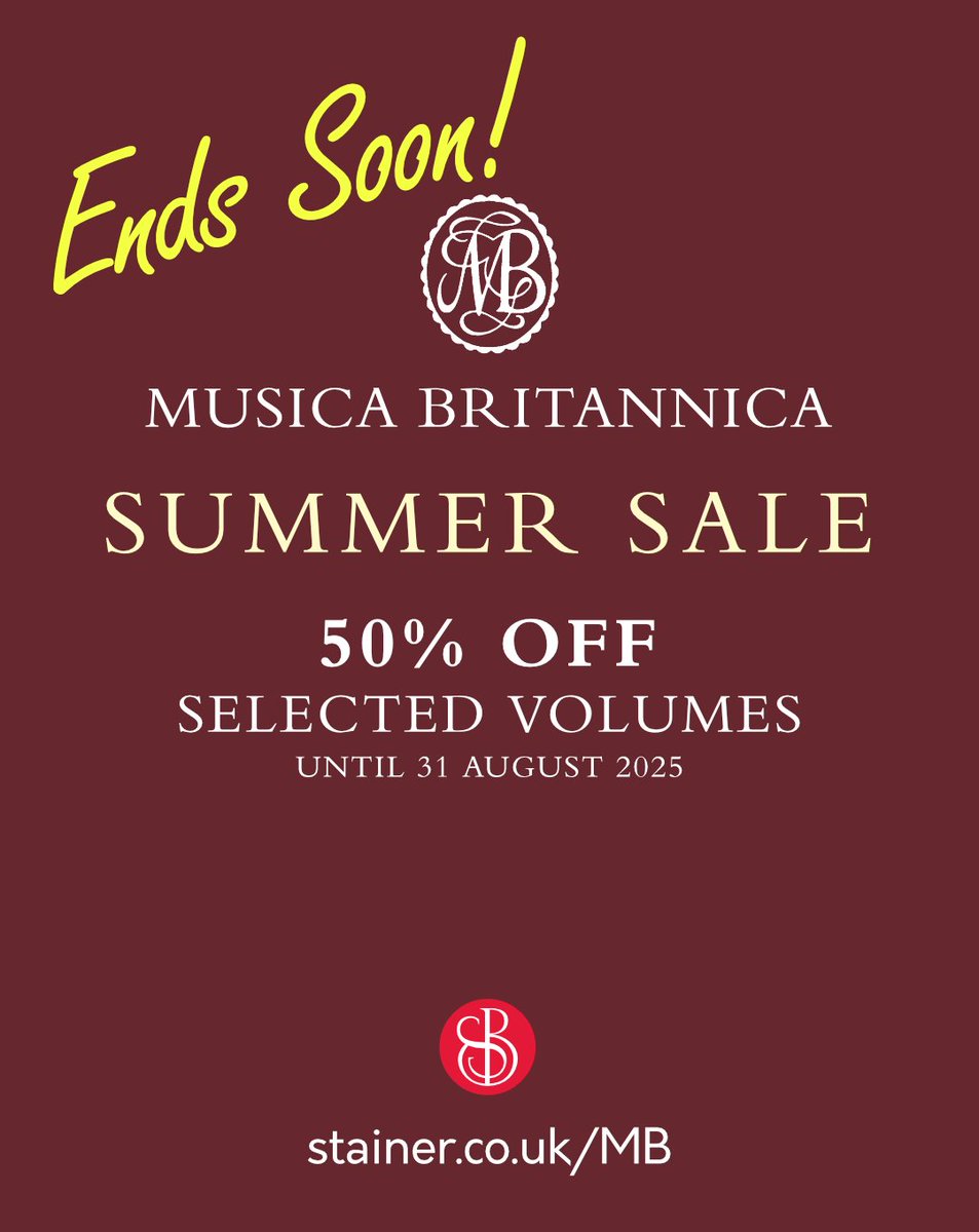 🎉 The Musica Britannica SUMMER SALE is still on! Don’t miss 50% off most volumes in the series – offer ends 31 August. Critical editions of British music, including chamber, choral, opera, orchestral, and more. 🎼 stainer.co.uk/MB 
#MusicaBritannica #ClassicalMusic