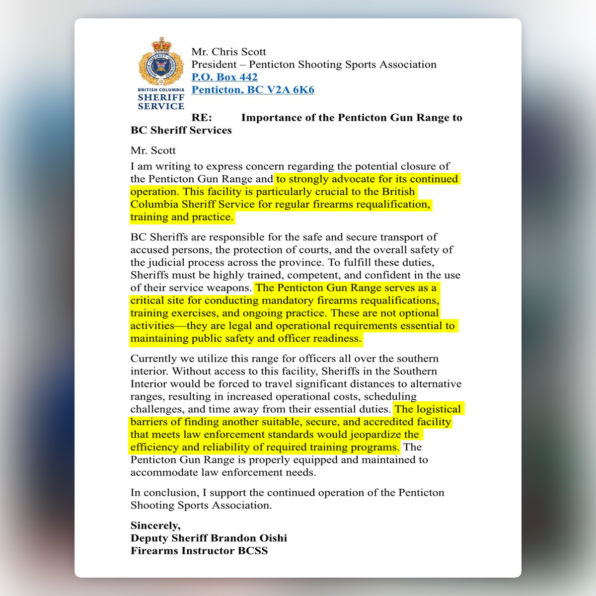 CCFR/CCDAF (@ccfr_ccdaf) on Twitter photo #BREAKING: Penticton Shooting Sports Association receives letter from <a href="/BCSheriffs/">British Columbia Sheriff Service</a> "strongly advocating for its continued operation." Sheriffs warn loss of the club could jeopardize operations and law enforcement's ability to maintain public safety. SIGN: ourcommons.ca/petitions/en/P… #BREAKING: Penticton Shooting Sports Association receives letter from <a href="/BCSheriffs/">British Columbia Sheriff Service</a> "strongly advocating for its continued operation." Sheriffs warn loss of the club could jeopardize operations and law enforcement's ability to maintain public safety. SIGN: ourcommons.ca/petitions/en/P…