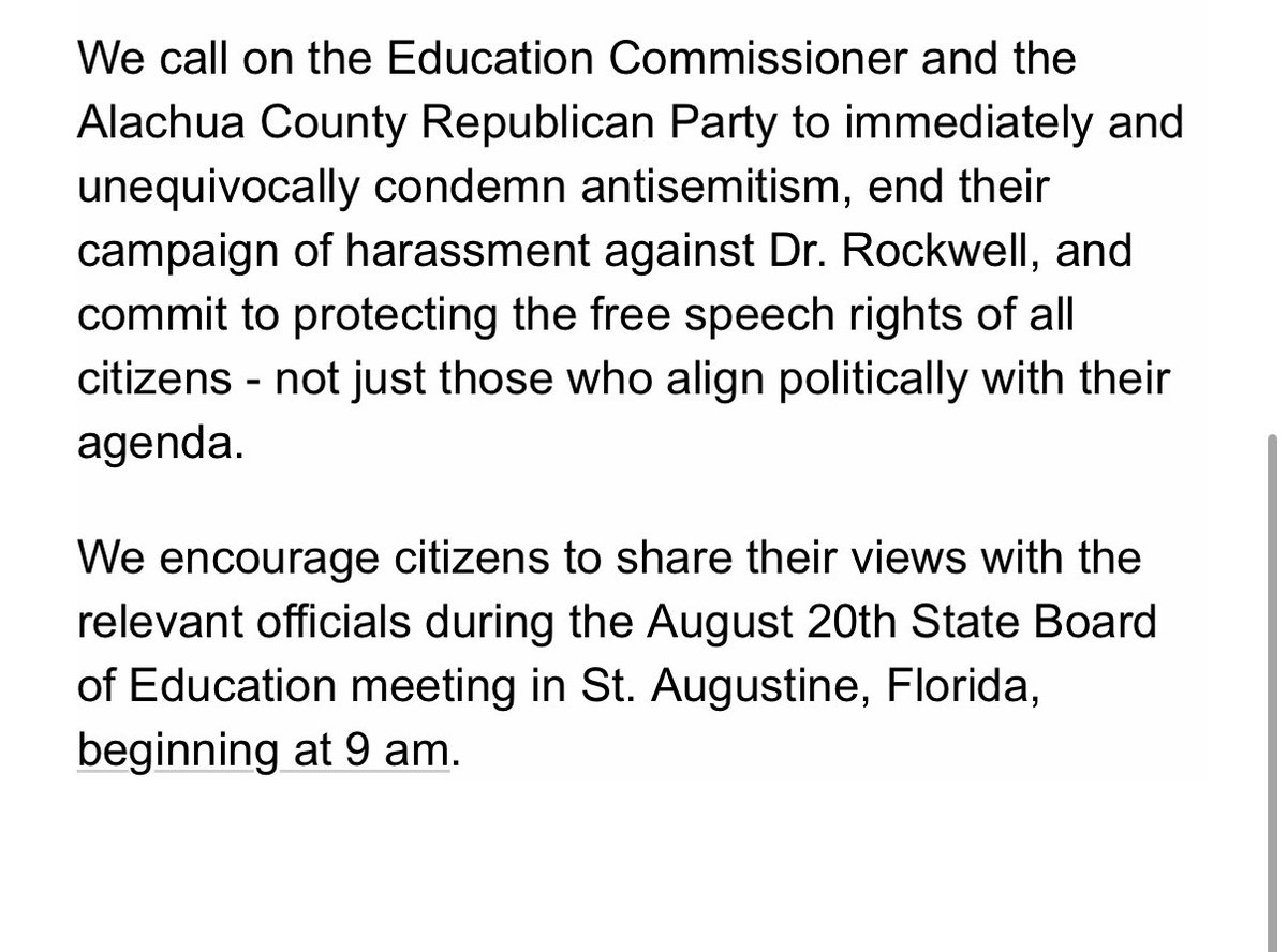 FDP stands with Dr. Sarah Rockwell. We condemn the Alachua GOP for defending antisemitism and weaponizing state power to silence a Jewish elected official.