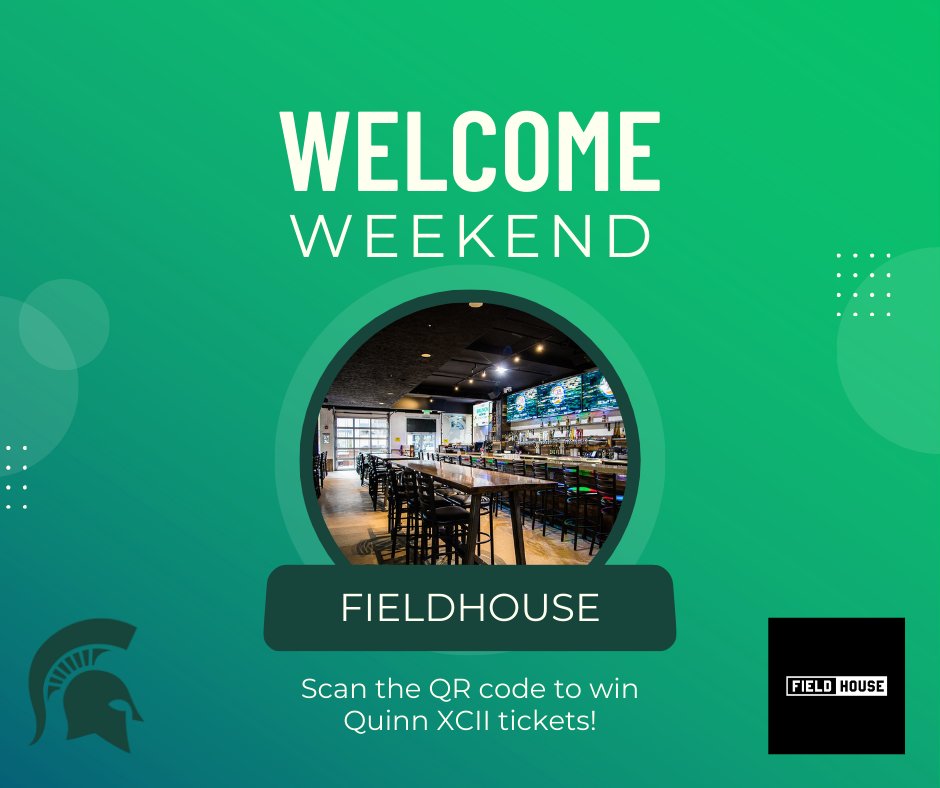 VanAndelArena's tweet image. Welcome Back Spartans! 💚 Celebrate #WelcomeWeekend by entering to win tickets to @QuinnXCII Sept. 20 show at #VanAndelArena 👇 

✅ Scan the QR code at Crunchy&apos;s
✅ Scan the QR code at HopCat (East Lansing, MI)
✅ Scan the QR code at FieldHouse