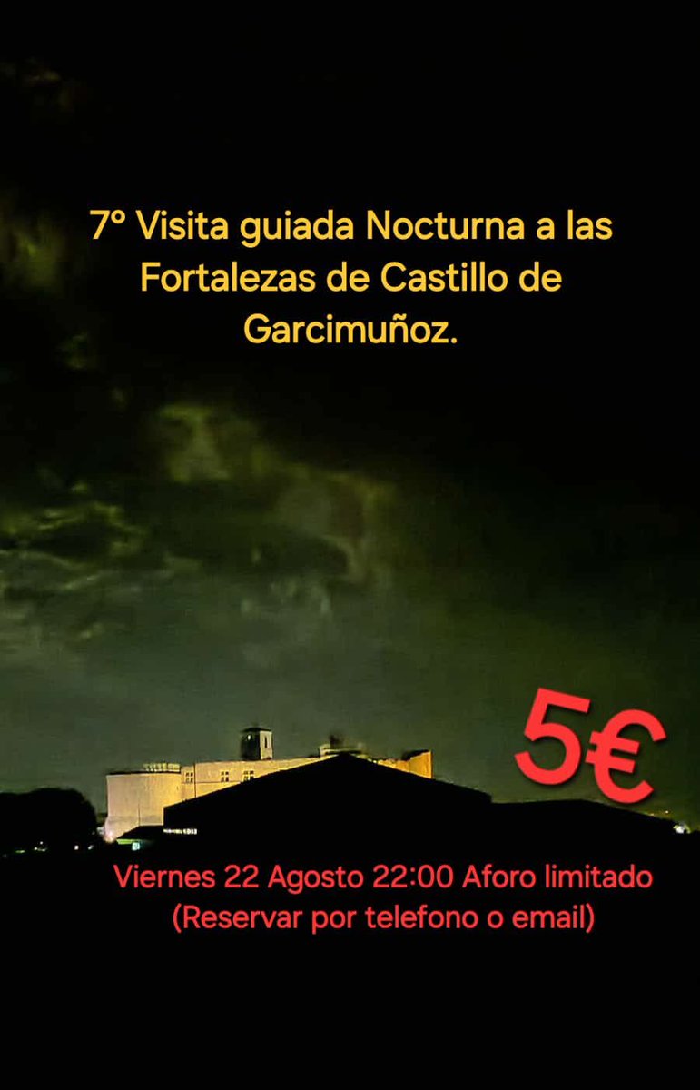 castillogarcimu's tweet photo. Entradas agotadas para la 7 visita nocturna a la fortaleza viernes 22.
Para el sábado 23 concierto de música celta con Duendes de Ciudad.  Os esperamos. 
https://t.co/AuvpPjseZR https://t.co/Ml5CQa2bd0