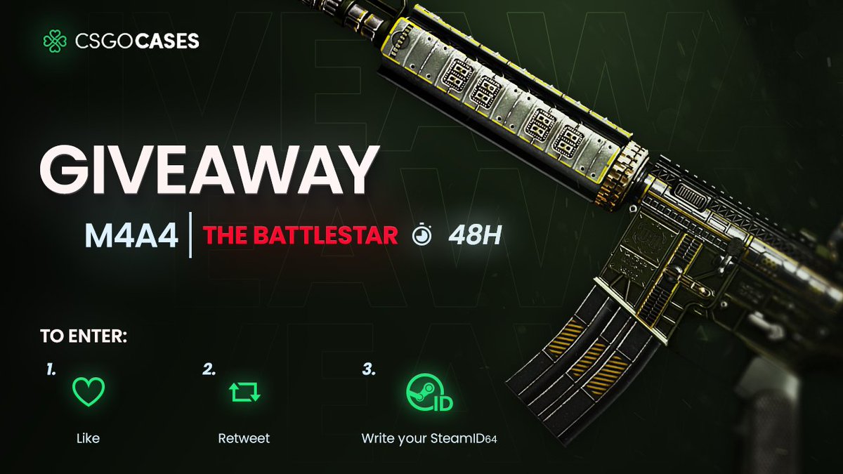 csgocasescom's tweet image. 💥StatTrak™ M4A4 | The Battlestar (FT) GIVEAWAY💥

How to Enter: 
💗Like
🔁Retweet
✍️Write your SteamID64

🎁Winner will be announced after 48h⏰

#cs2giveaways #cs2skins #csgocases #cs2skinsgiveaway #cs2community #giveaway #CS2Giveaway #CS2 #CounterStrike2 #CS2