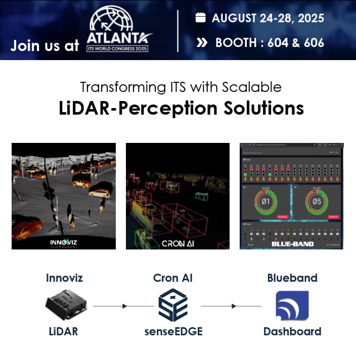 cron_ai's tweet image. 🚦 Smarter intersections coming to Atlanta!

Cron AI, @InnovizLiDAR &amp;amp; @D2Traffic are bringing LiDAR-Perception solutions to real intersections.

See it live at ITS World Congress 2025
📍 Booths 604 &amp;amp; 606 | Aug 24–29 | Atlanta, GA

🔗  prn.to/4oK8haQ