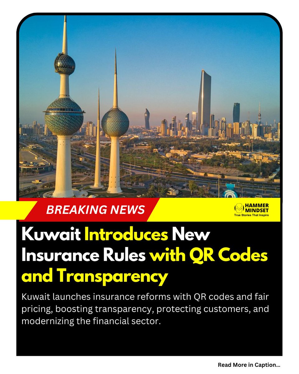 Hammer_Mindset's tweet image. Kuwait launches new insurance reforms with QR codes &amp;amp; fair pricing boosting transparency and protecting customers.

Read more: Link in bio 

#Kuwait #InsuranceReforms #MiddleEast #FinancialTransparency #Dubai #UAE