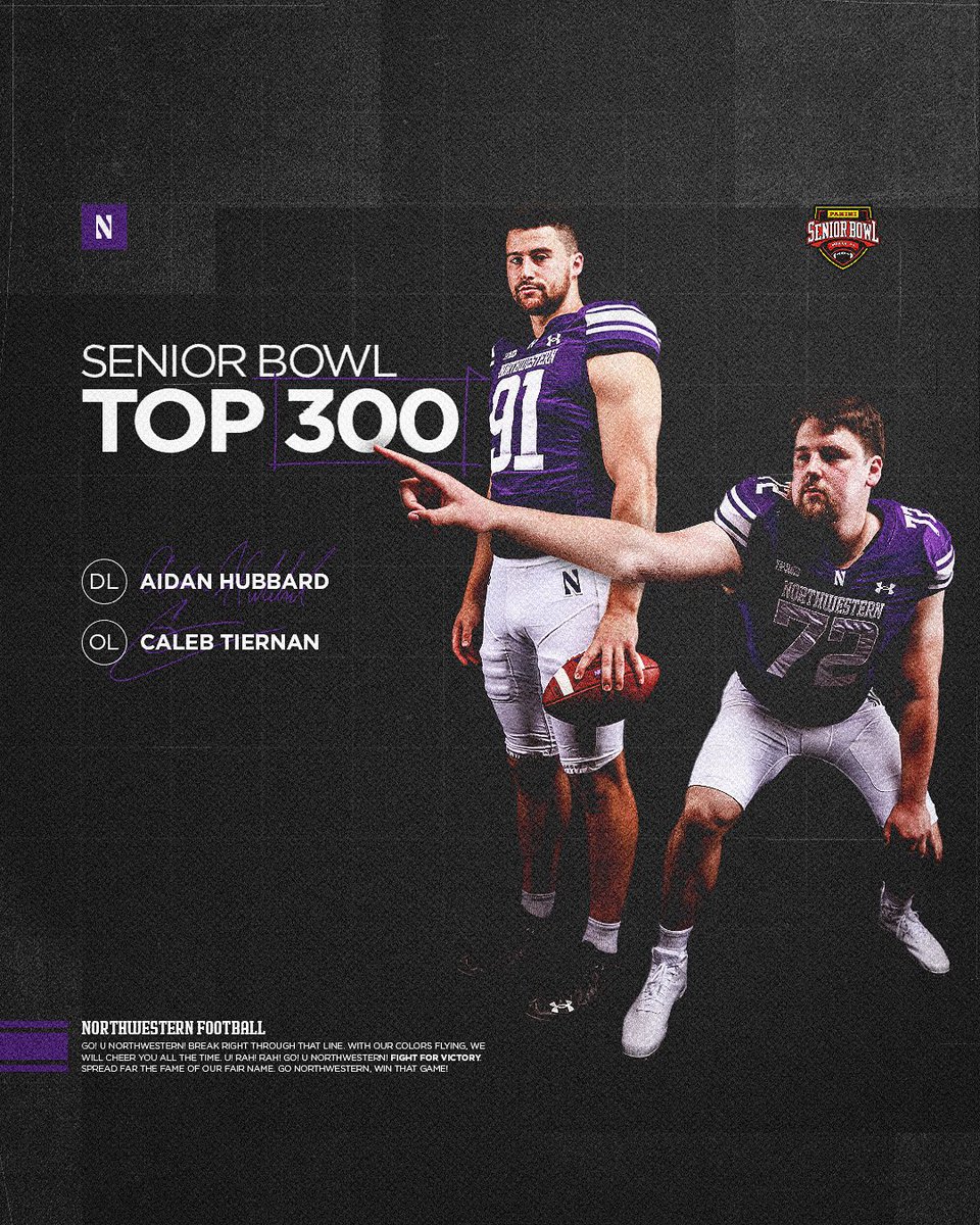 Northwestern Football (@nufbfamily) on Twitter photo Two 'Cats land on the @SeniorBowl Top 300!
<a href="/AidanHubbard6/">Aidan Hubbard</a> 🤝 <a href="/Caleb_Tiernan/">Caleb Tiernan</a> Two 'Cats land on the @SeniorBowl Top 300!
<a href="/AidanHubbard6/">Aidan Hubbard</a> 🤝 <a href="/Caleb_Tiernan/">Caleb Tiernan</a>