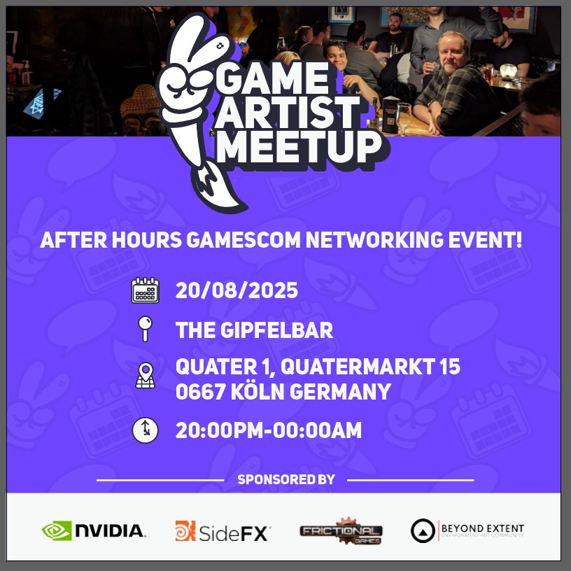 Jasmin Habezai-Fekri ✨ (@lowpolycurls) on Twitter photo So excited for our first Game Artist meet-up to kick off after the first day of Gamescom today!! 🌞
Big thanks to our sponsors at <a href="/NVIDIAStudio/">NVIDIA Studio</a> <a href="/sidefx/">SideFX</a> <a href="/frictionalgames/">frictionalgames</a> and <a href="/BeyondExtent/">BeyondExtent</a> for making it happen! 🙏🏼 So excited for our first Game Artist meet-up to kick off after the first day of Gamescom today!! 🌞
Big thanks to our sponsors at <a href="/NVIDIAStudio/">NVIDIA Studio</a> <a href="/sidefx/">SideFX</a> <a href="/frictionalgames/">frictionalgames</a> and <a href="/BeyondExtent/">BeyondExtent</a> for making it happen! 🙏🏼