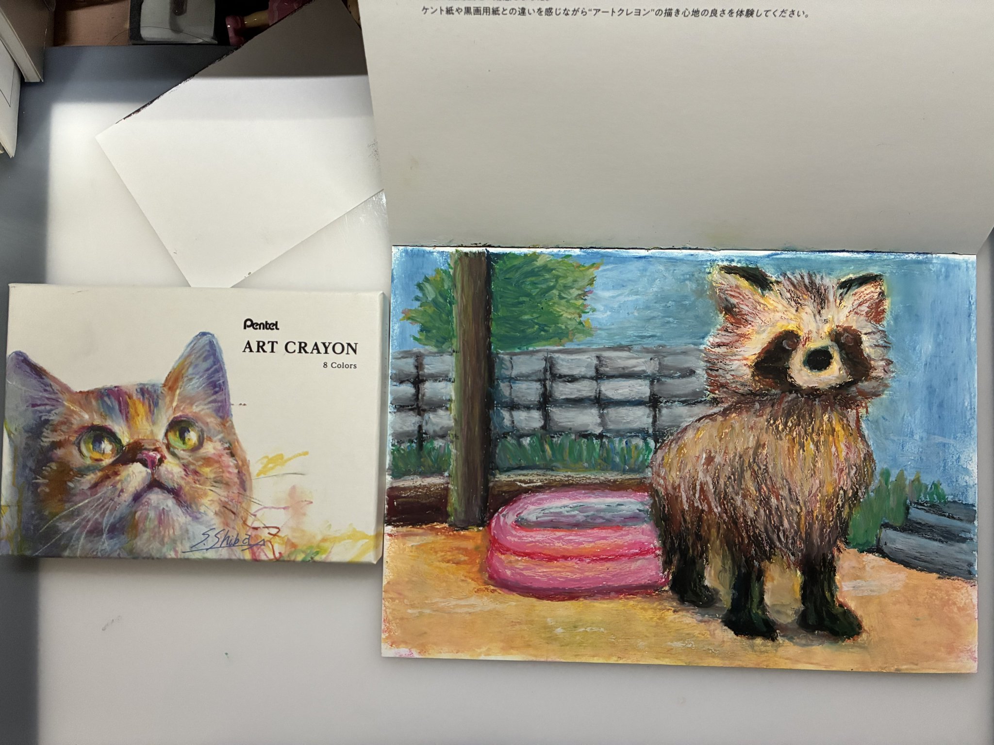 りょうちゃん様予約 絵画「猫の背中にアポロ11号／猫の頭に回転木馬」 kiyochan | 坂道の途中にねこさんが居ました。 誰かを待っている