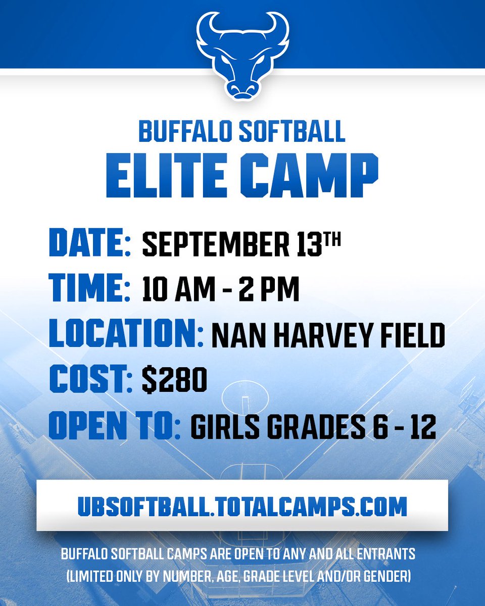🔥 CAMP ALERT 🔥

📅 Sept. 13 | 10 AM–2 PM

UB Elite Camp with our coaching staff &amp; team! 

Don’t miss it—register here:

ubsoftball.totalcamps.com/shop/EVENT
