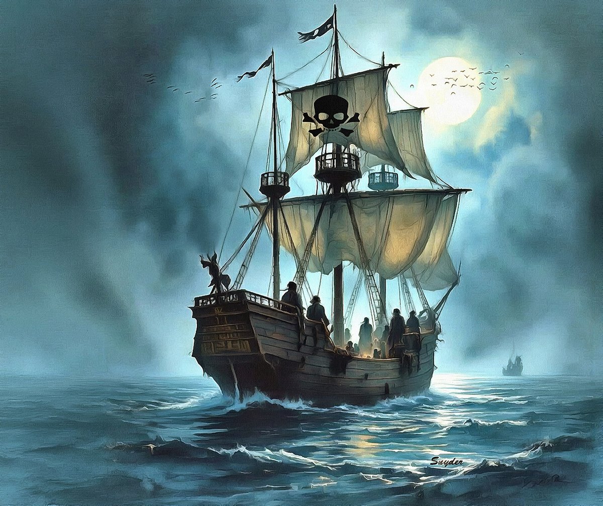 FloydSnyder9's tweet photo. ⚓Moonlight, mist, and menace—Black Bart and the Royal Fortune sails again. ⚓ https://t.co/gfQH3dZ3bg⚓ Own this haunting tribute to pirate legend in a fine art print, capture the thrill of the high seas.⚓ #PirateArt #FineArtPrints #BlackBart #WallArt #ArtForSale #BuyIntoArt https://t.co/HqV200rtn7
