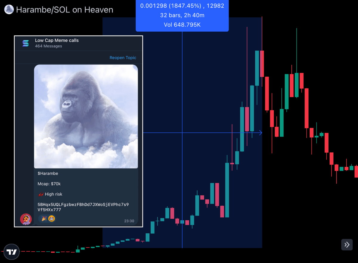 danielkim_e's tweet photo. Just made 18x on #Harambe

Perfectly sniped at $70k Market Cap

ATH - $1.37M Market Cap

Haven't joined us yet?

Missed the opportunity to turn $100 into $1,800 https://t.co/aDBmL92Vkf