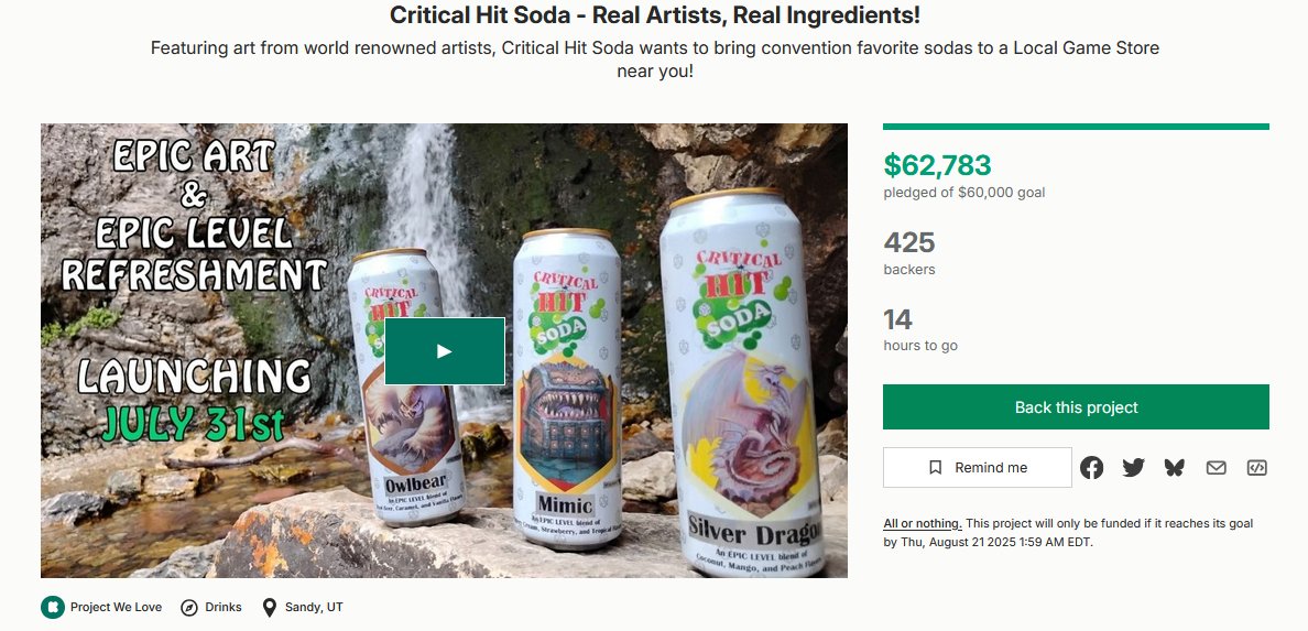 14 hours to go! If you haven't yet, and if you love <a href="/criticalhitsoda/">Critical Hit Soda</a>, back their Kickstarter at:

kickstarter.com/projects/criti…
