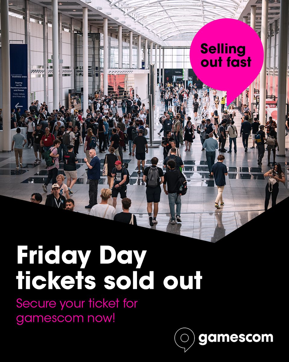 gamescom's tweet image. Wildcard visitors are storming #gamescom2025 right now but we see you at home still buzzing in our #gamescom ticket shop! 😏🫶 FRIDAY DAY TICKETS ARE NOW SOLD OUT AS WELL!!

We are ready for you guys, so keep that ticket shop plunder going 🥳

SOLD OUT: Saturday tickets (all…