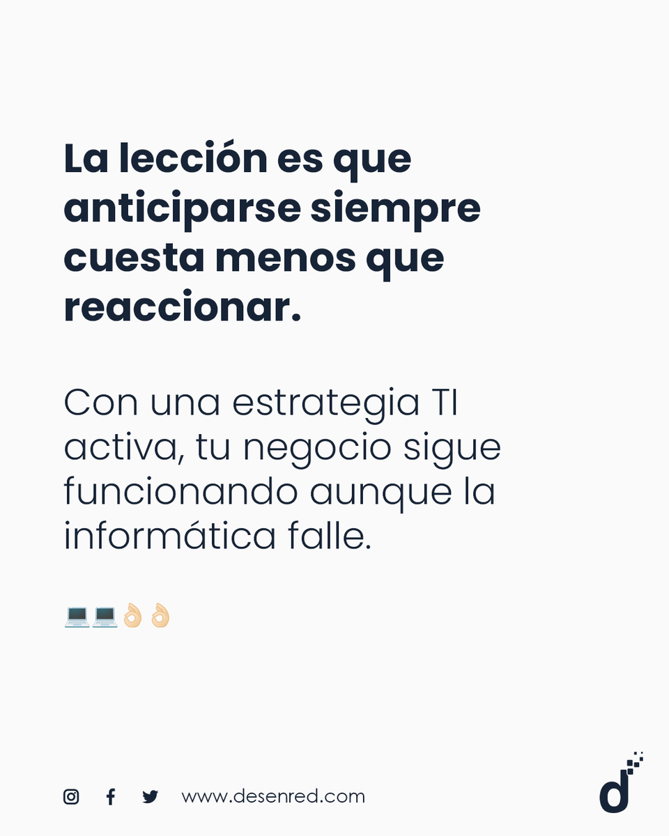 Desenred's tweet photo. En sectores como la alimentación, el turismo, el comercio o la industria, un fallo informático significa pérdida de ventas, y también afecta a la confianza de clientes, proveedores y equipos de trabajo. https://t.co/UNGkkQNe9r https://t.co/KUNwNVCQ9F