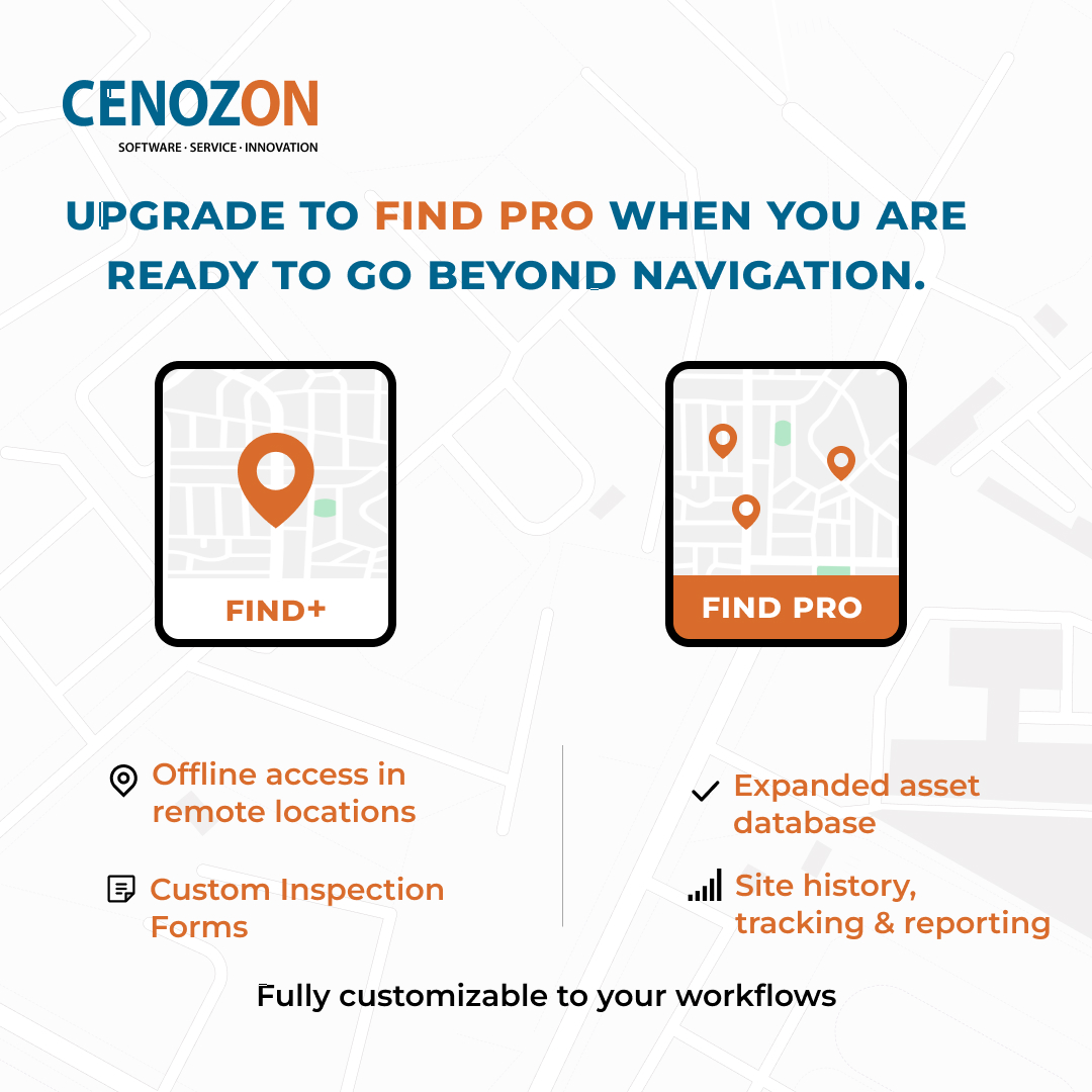 Cenozon's tweet photo. Stop wasting hours chasing assets with spreadsheets. 

FIND+ is like Google Maps for pipelines, search, filter &amp; get directions fast. Start free &amp; upgrade to FINDpro for full asset management 

👉 https://t.co/fbR18hOGpI https://t.co/uTpOYQkbzu