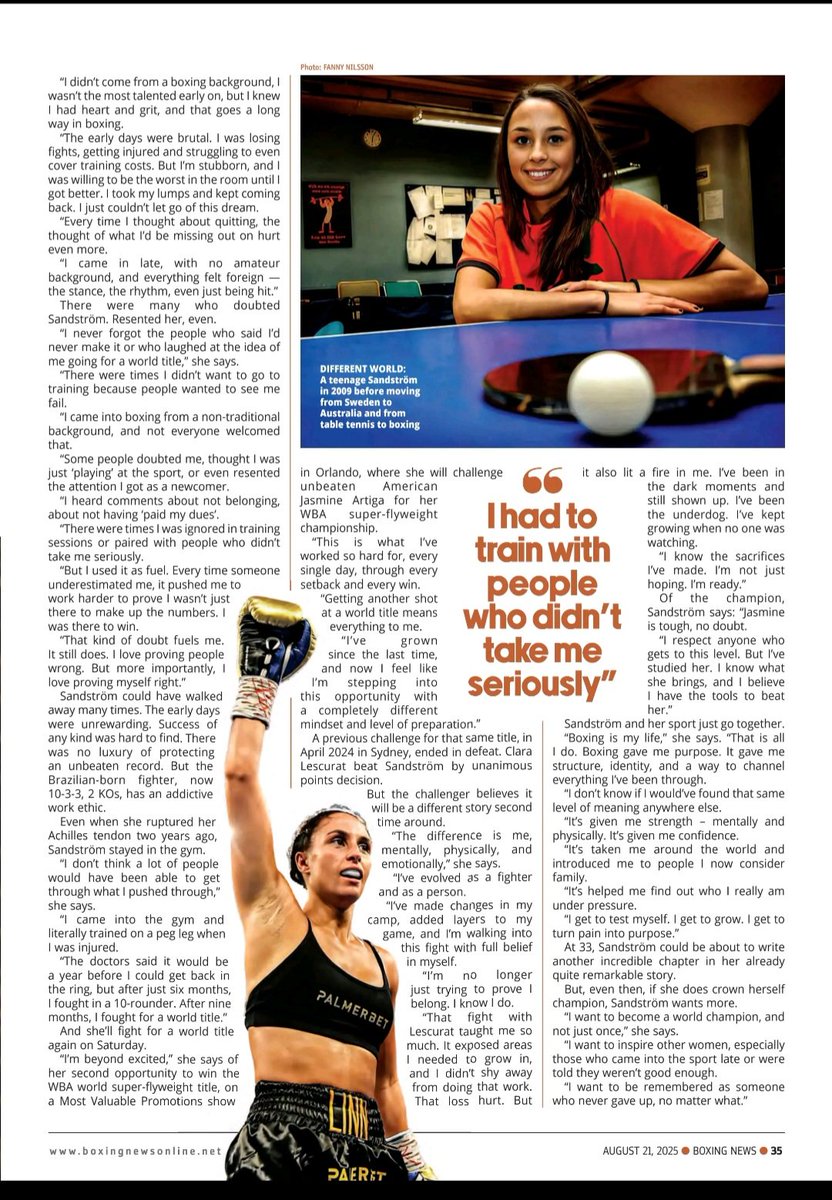 Always delighted to feature in those hallowed pages of Boxing News. My interview with Linn Sandström is in this week's magazine. <a href="/sandstromboxer/">Linn Sandstrom</a> <a href="/letsgomanage/">LetsGoManagement</a>