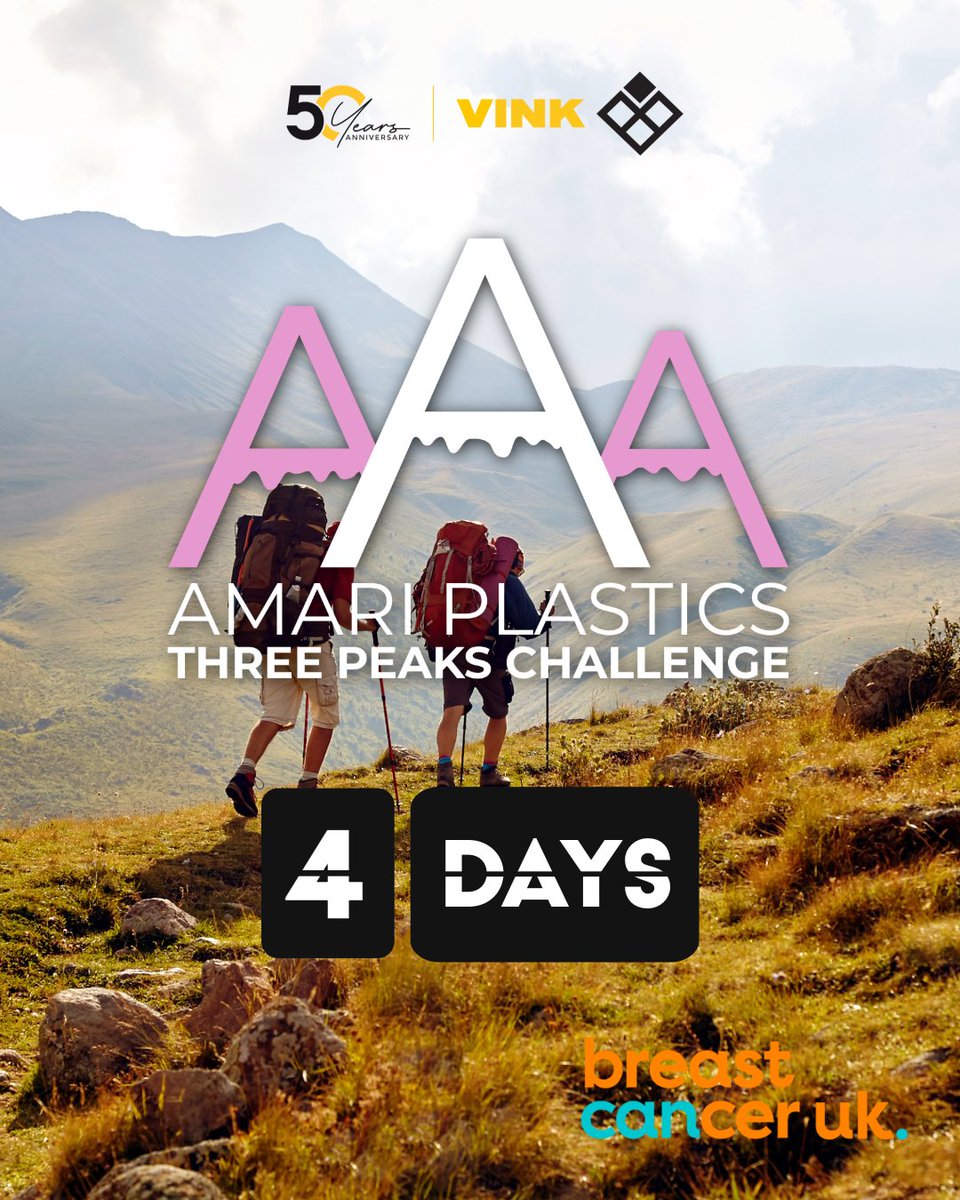 AmariManchester's tweet image. 4 DAYS TO GO

📆30 Aug • 🏔️ 3 Mountains • ⏱️ 24 Hours

Follow their updates or donate today at Just Giving: justgiving.com/page/amari3pea…

#ThreePeaksChallenge #ThreePeaks #3Peaks #BreastCancerUK #AmariPlastics #Vink50th